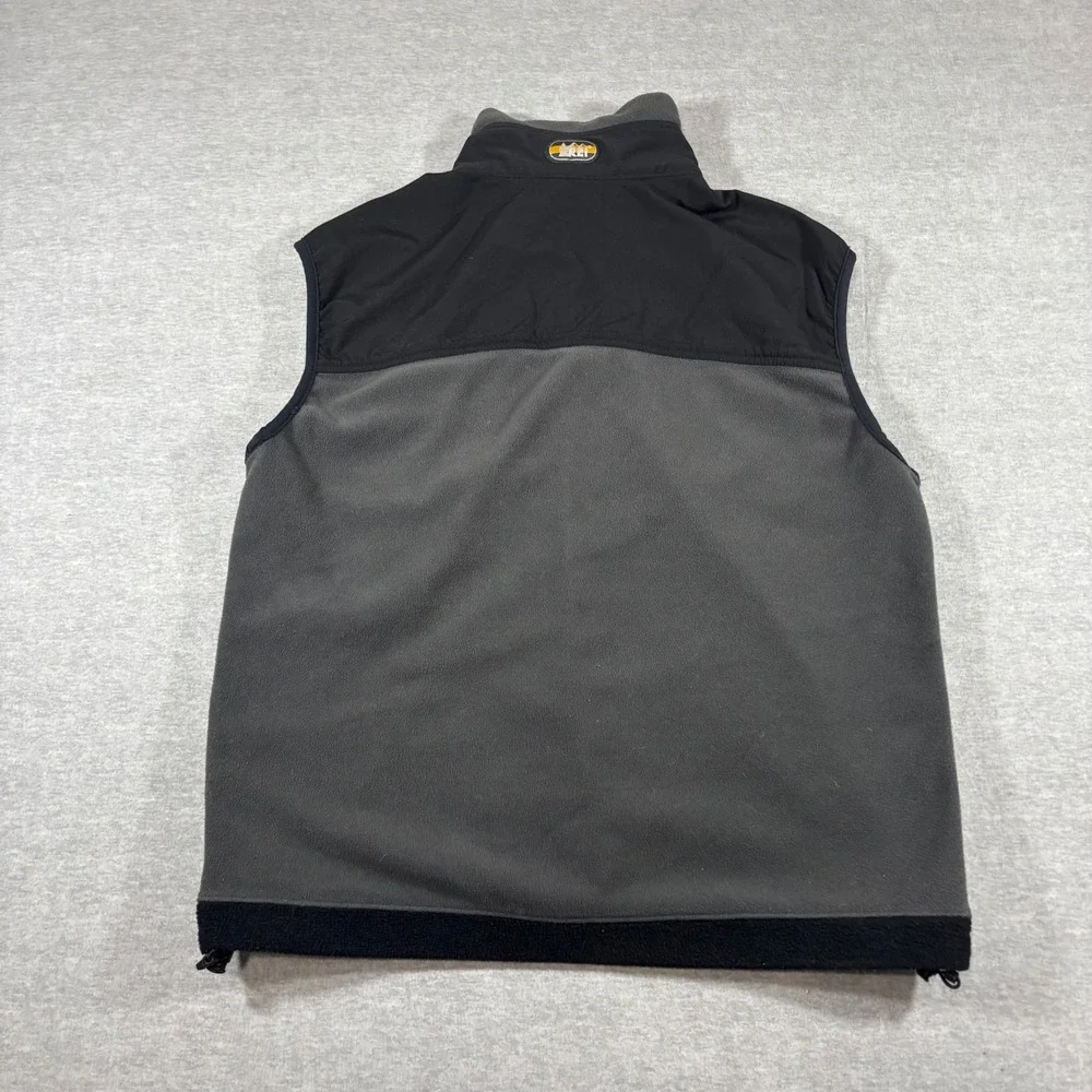 REI Mens Full Zip Fleece Vest Black Gray Colorblock Outdoor Hiking Small